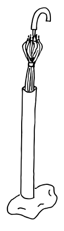 A drawing of a wet umbrella in its' holder