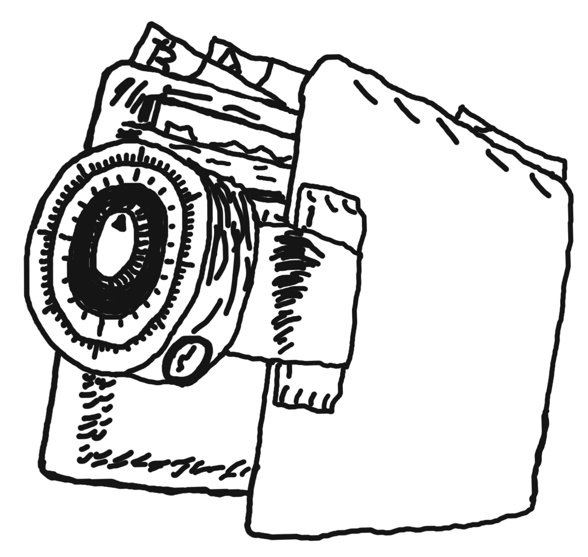 Highly secured wallet, comically drawn with a large safe-like lock